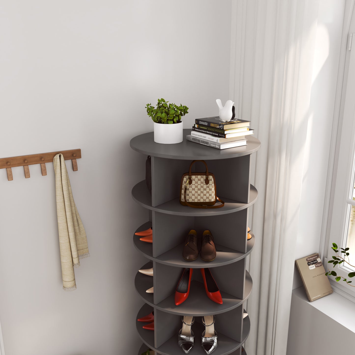 Grey 360 Rotating shoe cabinet 6 layers