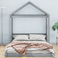 Wood Full Size House Bed with Guardrail, Grey