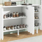 ON-TRANS Cream Shoe Cabinet with 5 Adjustable Solid Wood Legs, Large Storage with Wave Doors, White