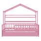 Wooden Twin Size House Bed with Trundle Kids Bed with Shelf Pink