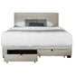 Corduroy Velvet Queen Bed with Footboard Drawer Storage, Wingback Design in Beige and White