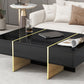 ON-TRANS 47.2 inch x 31.4 inch multifunctional rectangular sofa table with 2 drawers and gold wood grain leg center table, black