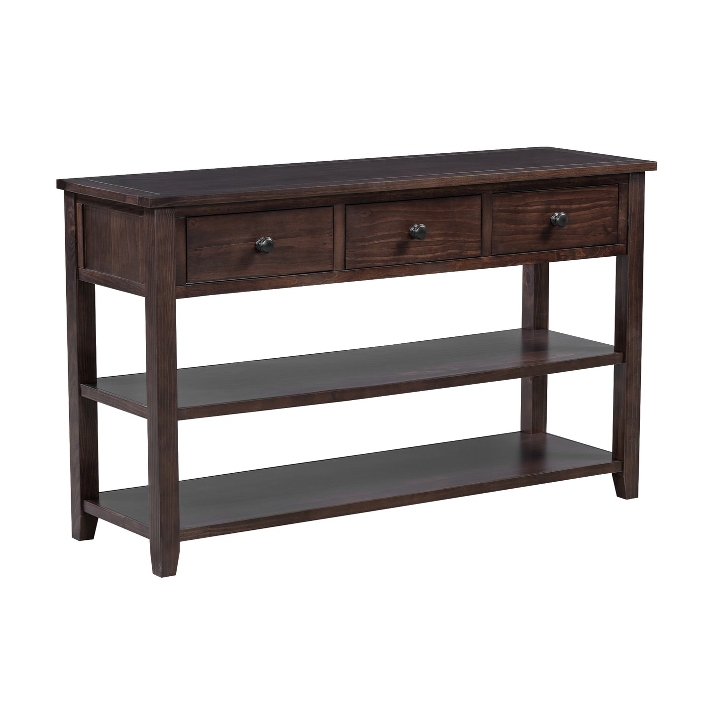 Retro Design Console Table with Two Open Shelves, Pine Solid Wood Frame and Legs for Living Room (Espresso)