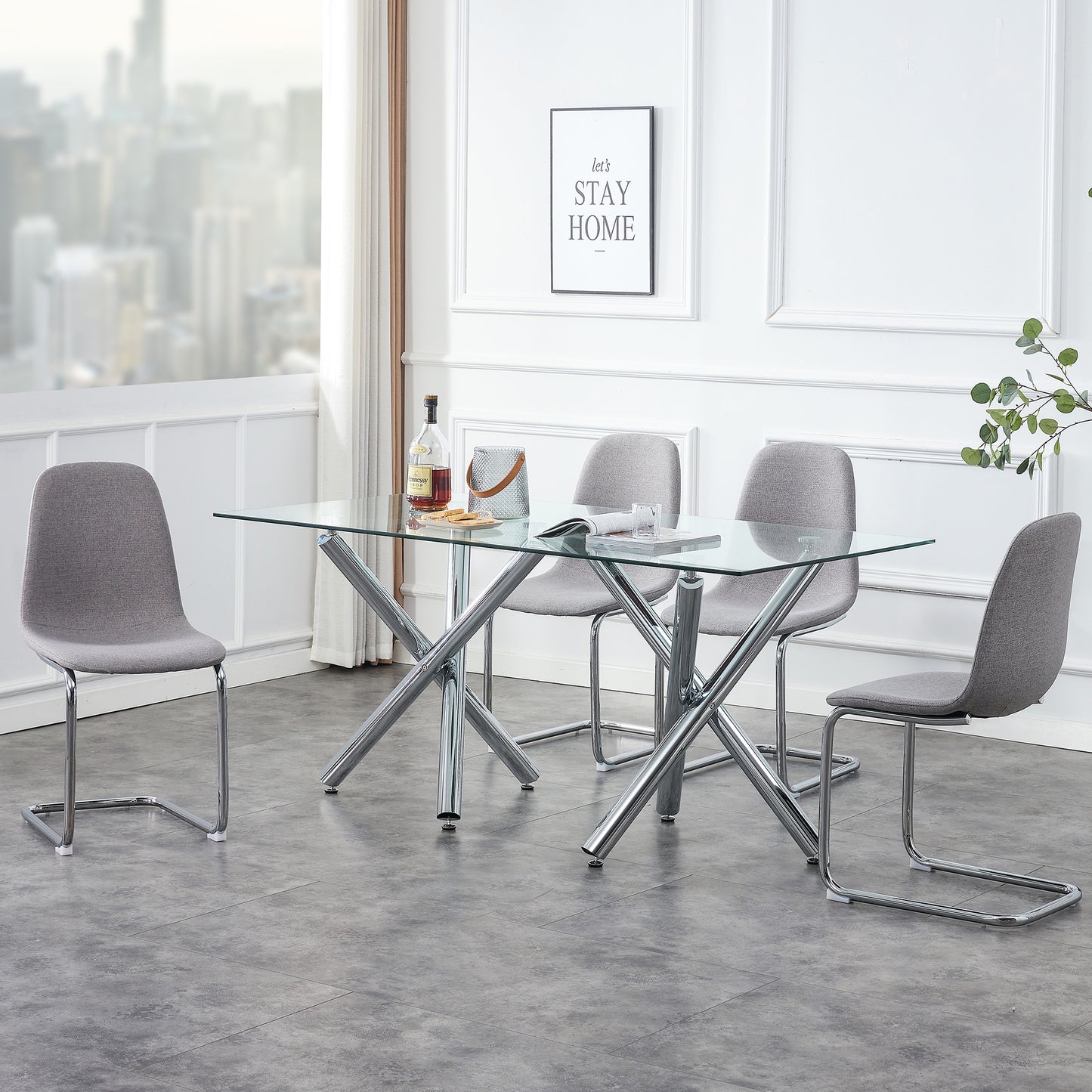 Mesa de comedor rectangular de vidrio grande, moderna y minimalista, con capacidad para 6 a 8 personas, perfecta para comedores contemporáneos