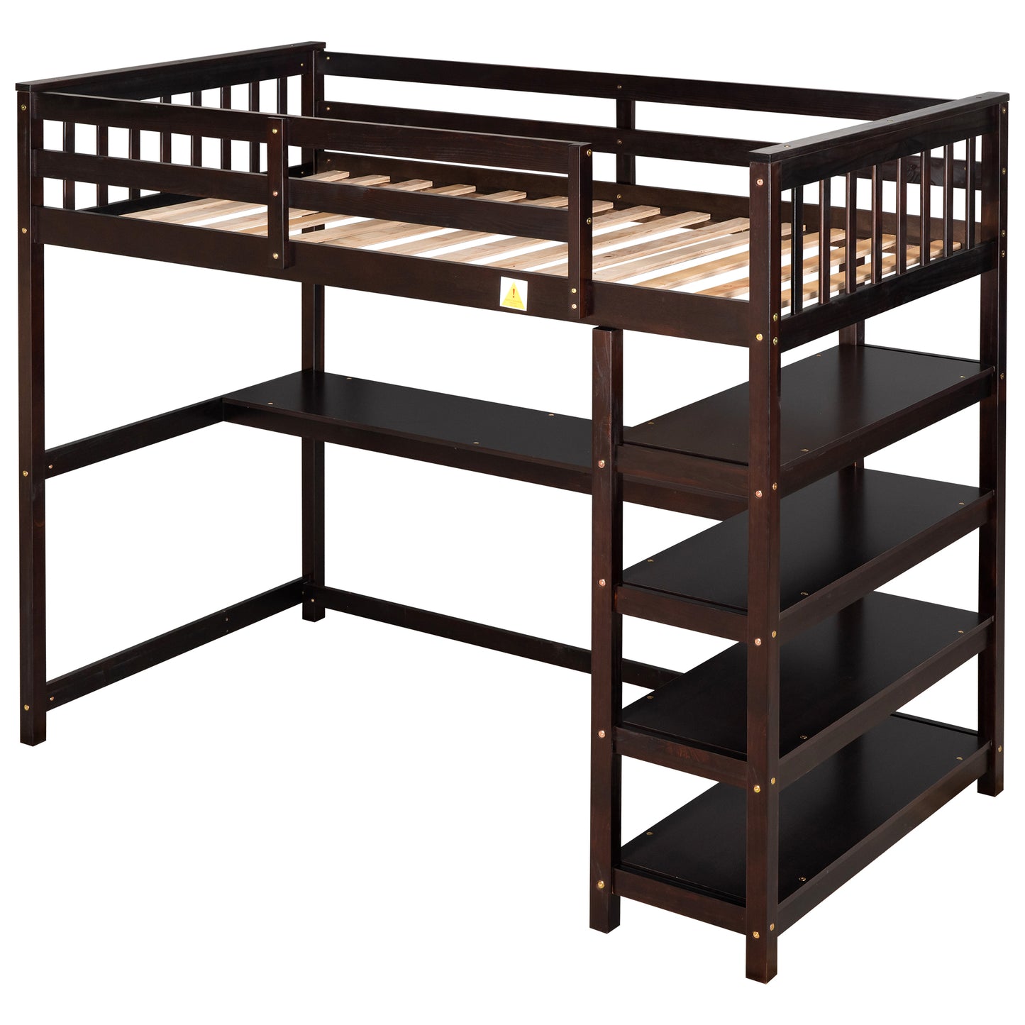 Twin Size Loft Bed with Storage Shelves and Under-bed Desk  Espresso