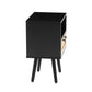 Rattan End table with drawer and solid wood legs Modern nightstand side table for living room black