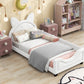 Teddy Fleece Twin Size Upholstered Daybed with Carton Ears Shaped Headboard  White