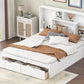 Queen Size Platform Bed with Storage Headboard and 2 Drawers, White