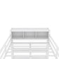 Metal loft bed with wardrobe and L-shaped desk, full-size loft bed with storage cabinet and shelf, white