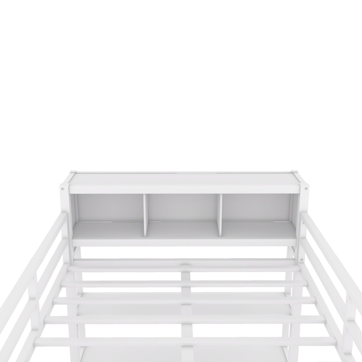 Metal loft bed with wardrobe and L-shaped desk, full-size loft bed with storage cabinet and shelf, white