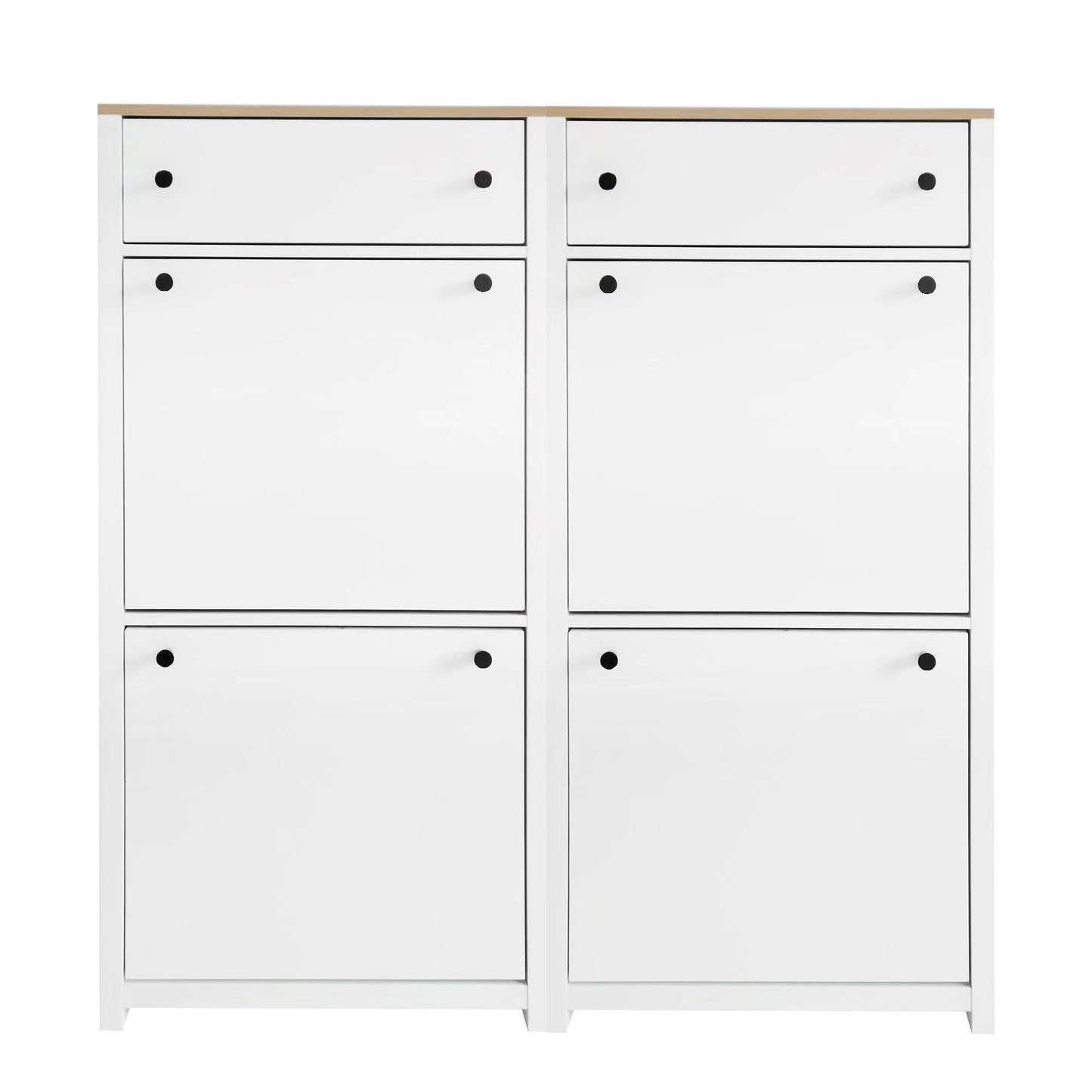 ONTREND ultra-thin shoe cabinet set with 4 flip drawers and adjustable panel top shoe rack, white