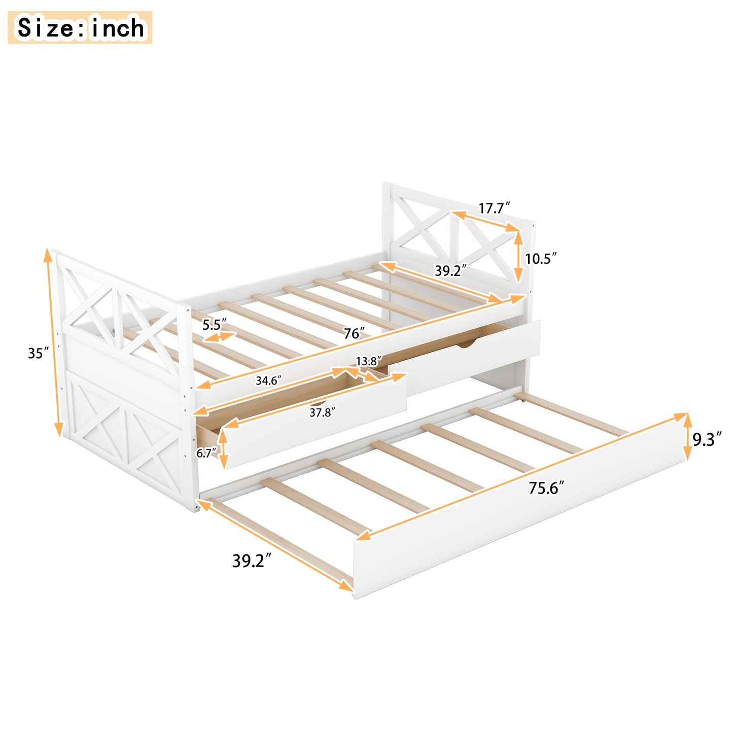 Multi-Functional Daybed with Drawers and Trundle  White