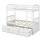 Twin over Twin Wood Bunk Bed with Trundle and Drawers White