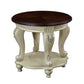 22 inch dual tone round head table, solid wood sofa side table with shelf, white and cherry tabletop