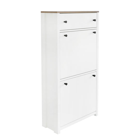 ONTREND ultra-thin shoe cabinet set with 4 flip drawers and adjustable panel top shoe rack, white