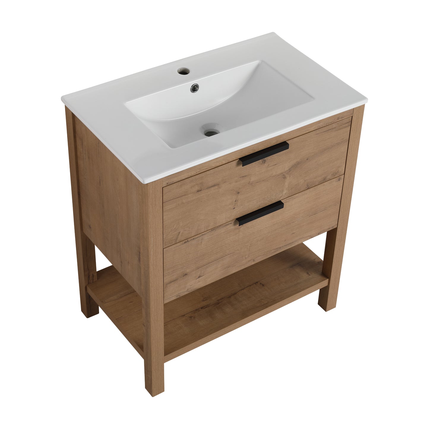 Mueble de baño de 30 pulgadas con construcción de madera contrachapada y 2 cajones, diseño moderno para baños