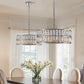 Modern crystal drum pendant light, 6-light pendant light, with silver metal frame (excluding light bulb)