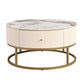 Modern Round Coffee Table with Drawers, Marble Table with Storage, Coffee Table for Living Room