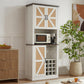 76-Inch Tall Farmhouse Kitchen Faux Rattan Wine Cabinet with Square Compartments and Shelves