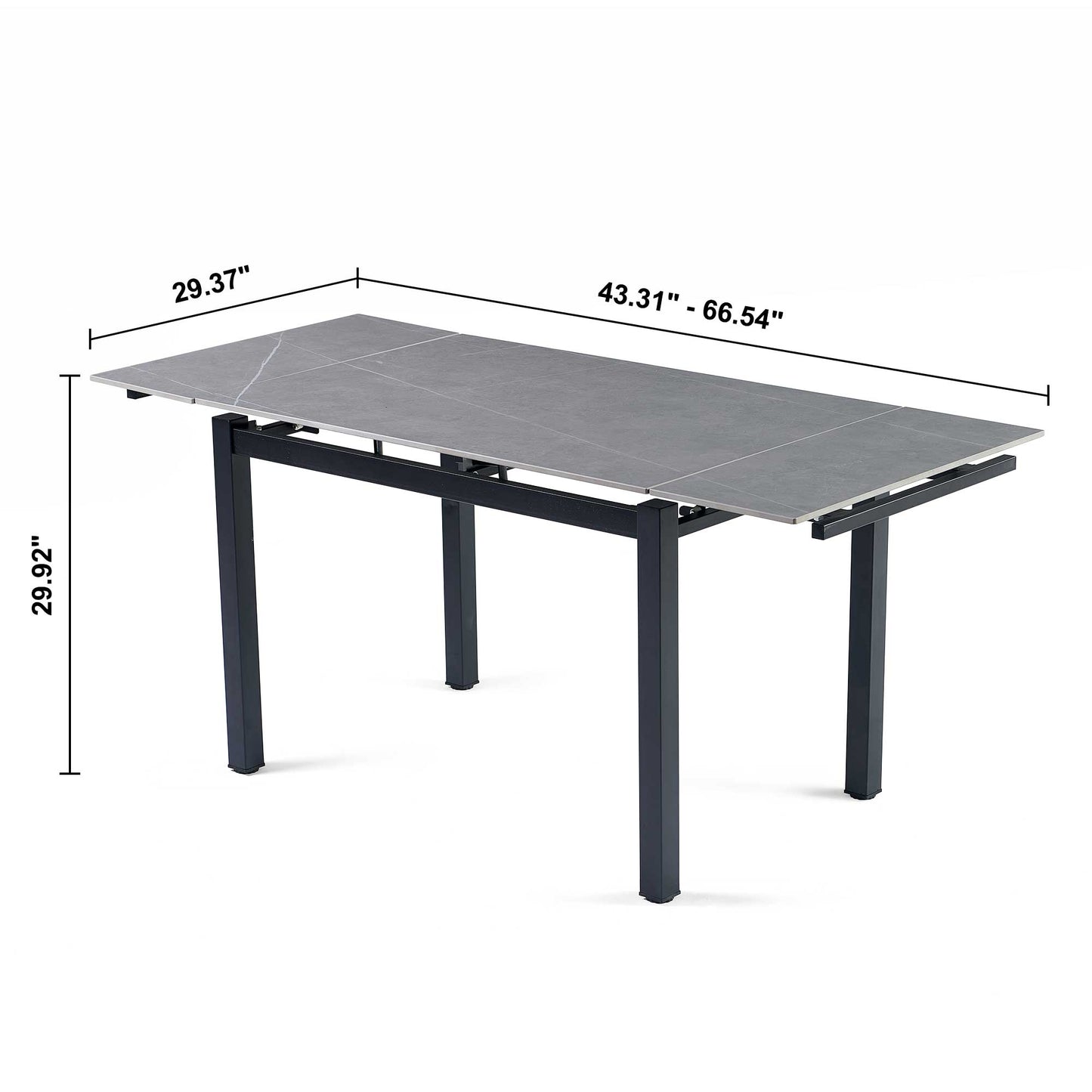 Grey Ceramic Modern Rectangular Expandable Dining Room Table For Space-Saving Kitchen Small Space -Table