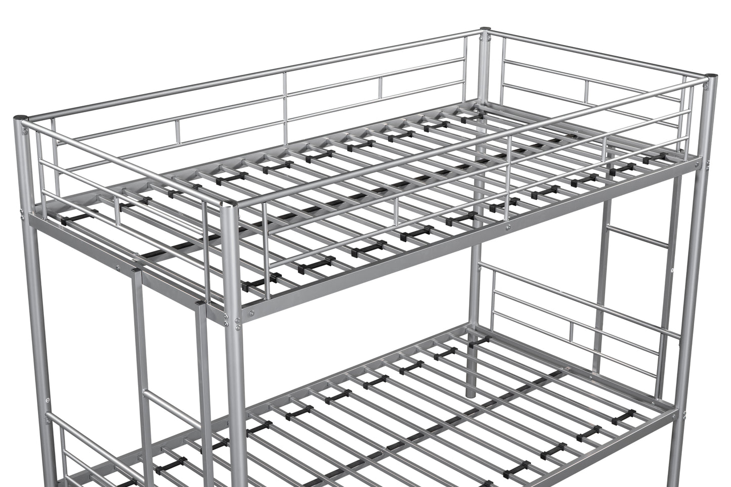 Metal bunk bed/sturdy/noise reduction/2 side ladders/safety guardrails/CPC certification/no spring box required (Silver)