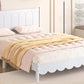 Queen Size Wood Platform Bed Frame, Retro Style Bed with Rectangular Headboard,No Need Box Spring,White