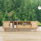 Vine TV Stand with 2 Cabinets and 2 Open Shelves, Solid Wood Legs for TVs Under 80 Inches