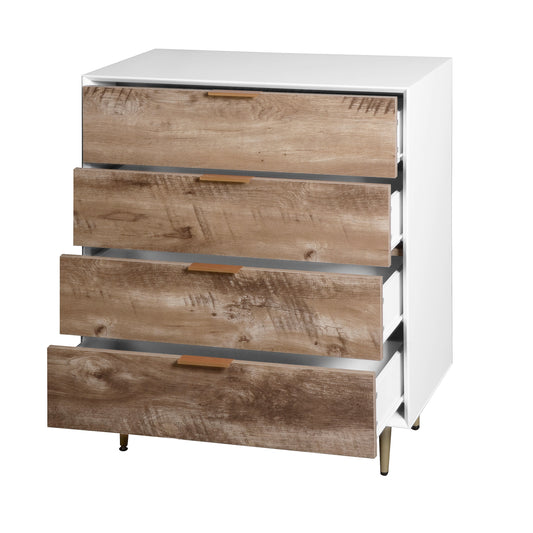 Wooden Tall 4-Drawer Dresser with Metal Legs and Anti-Tipping Device, Perfect for Bedrooms and Living Rooms