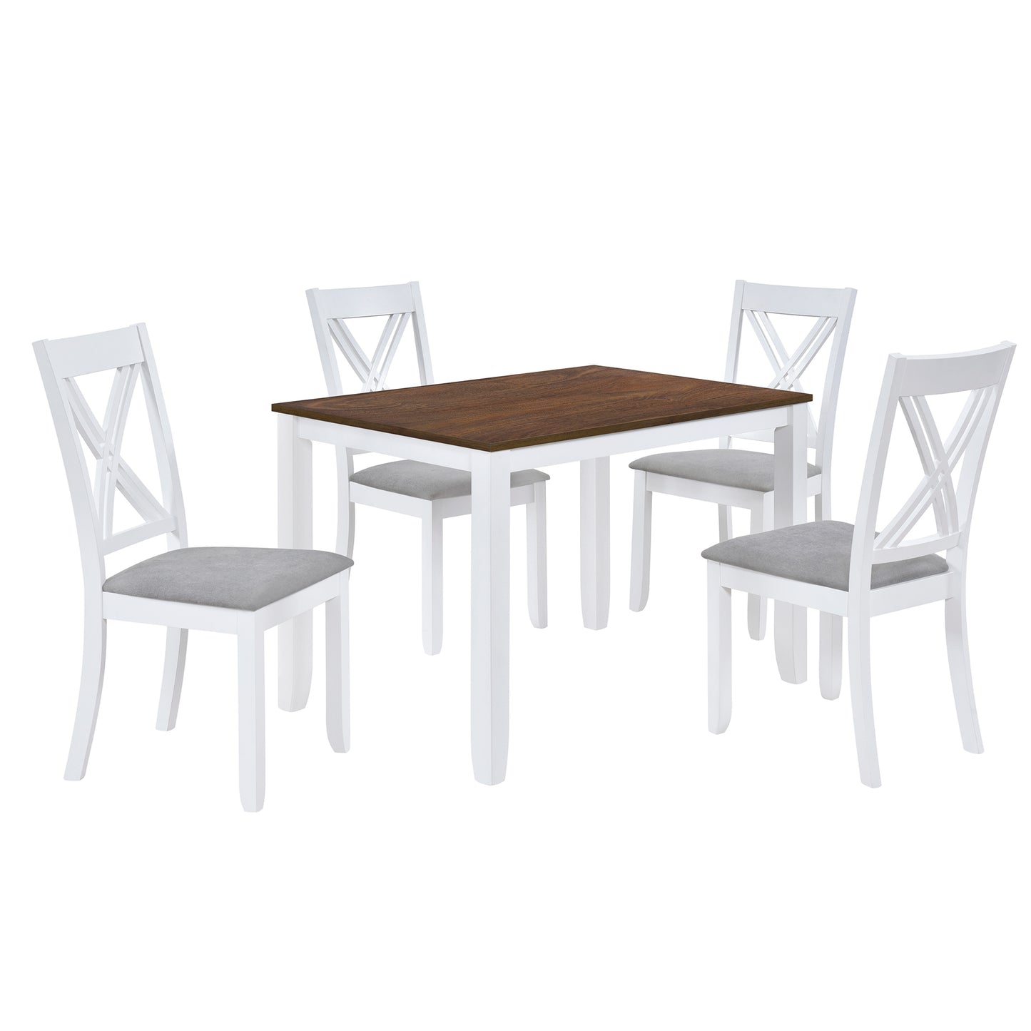 Juego de mesa de comedor de madera rústica minimalista de 5 piezas TOPMAX con 4 sillas con respaldo en X, acabado blanco