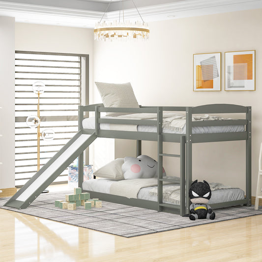 Twin over Twin Bunk Bed with Convertible Slide and Ladder Gray