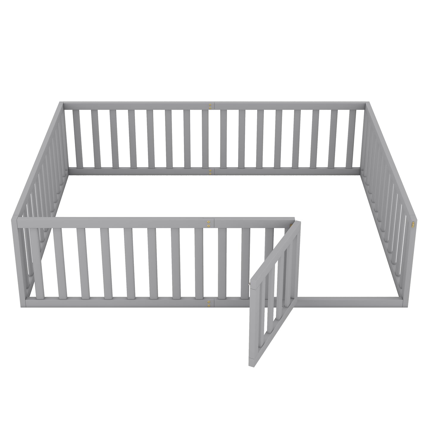 Queen Size Wood Floor Bed Frame with Fence and Door Gray(OLD SKU:WF289663AAE)