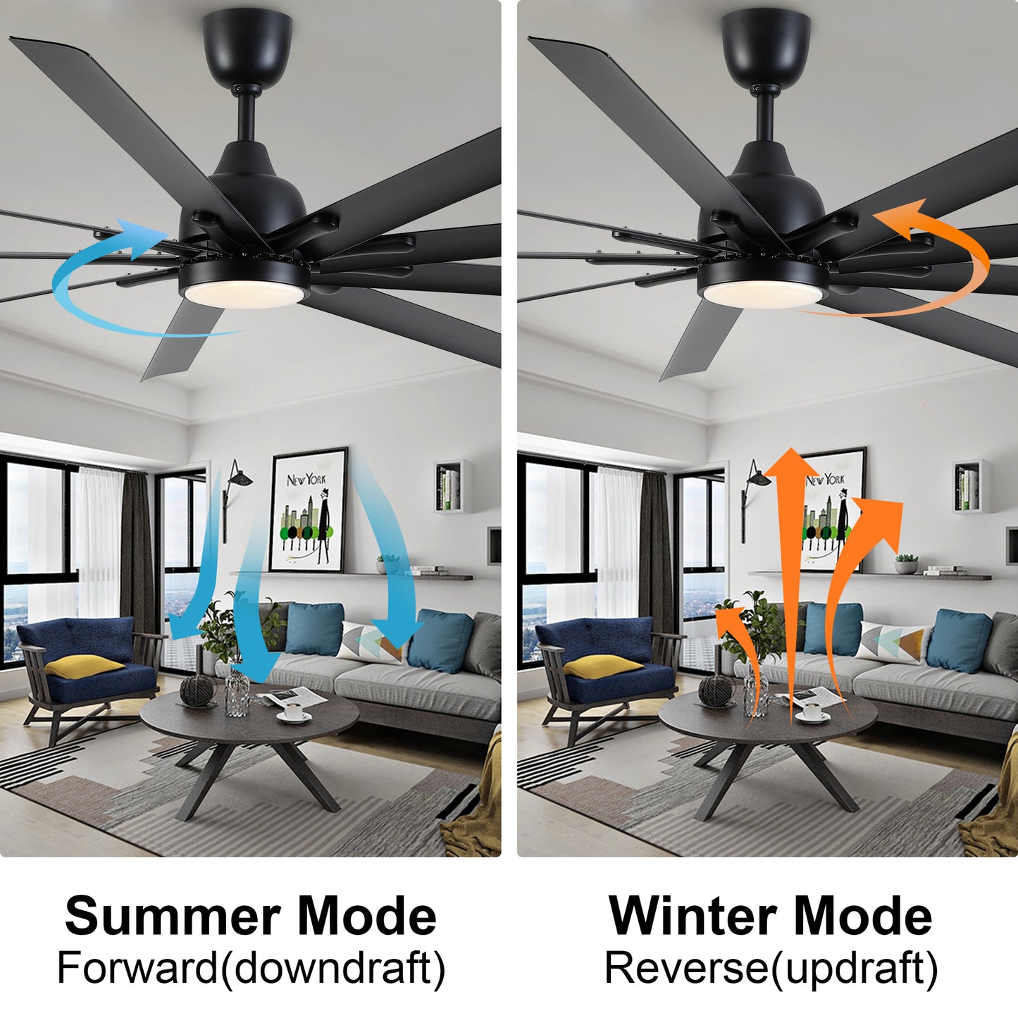 84 In Super Large Black Ceiling Fan with Remote Control