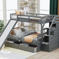 Twin over Full Bunk Bed with Drawers Storage and Slide  Multifunction Gray