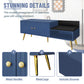 Modern Shoe Storage Bench with Hidden Storage and Upholstered Cushions, Navy Finish