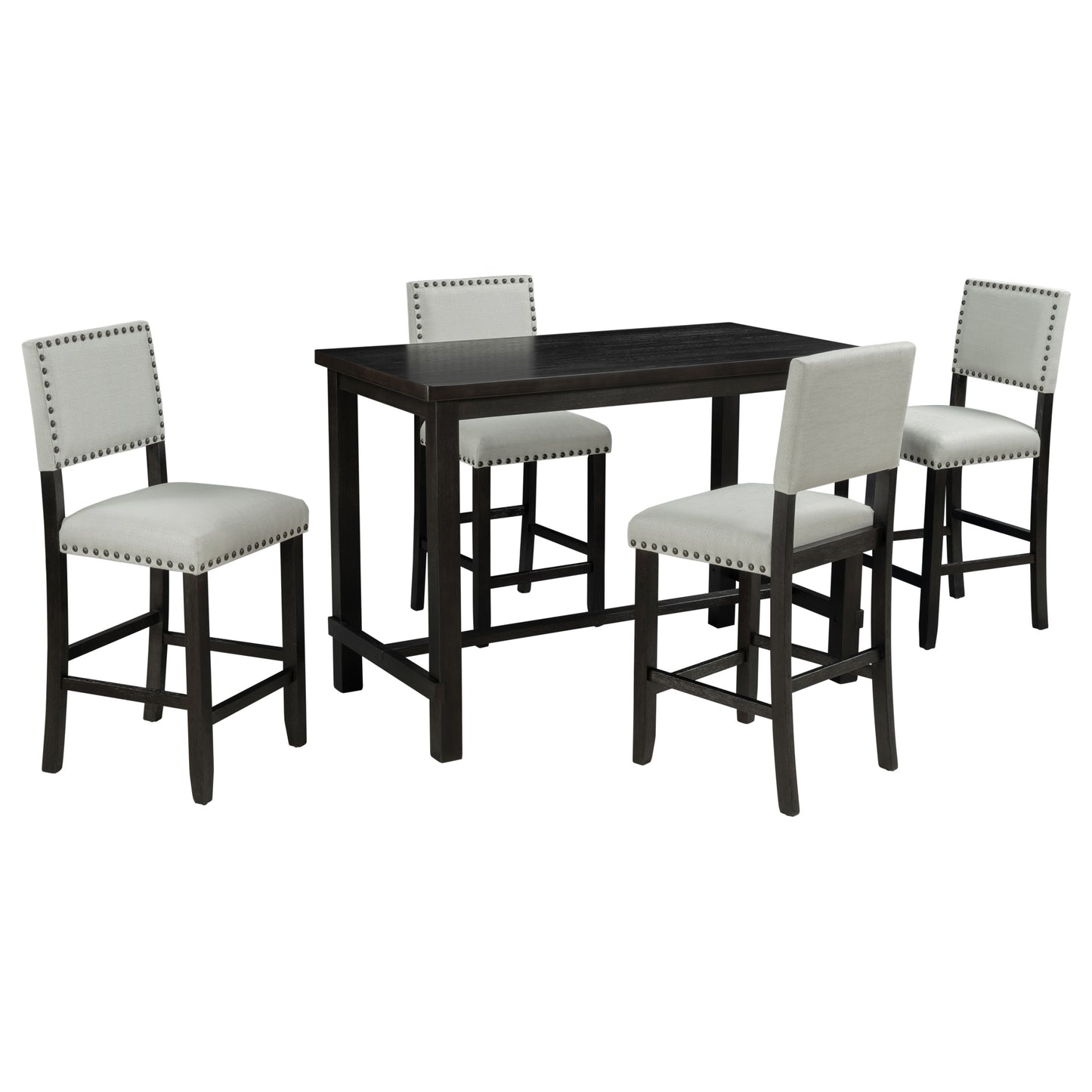 Juego de comedor de 5 piezas de altura de mostrador TREXM, mesa elegante clásica y 4 sillas en espresso y beige