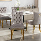 Tufted solid wood velvet cushioned dining chair, gold-plated stainless steel nail leg heads, 2 pieces in gray and gold