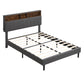 Full Size Upholstered Platform Bed with Storage Headboard and USB Port, Linen Fabric in Gray