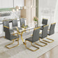 Modern Tempered Glass Dining Table, Large Office Desk with Gold Plated Metal Legs and MDF Crossbars