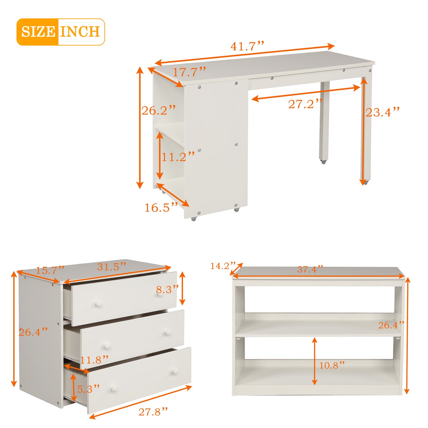 Low Study Twin Loft Bed with Cabinet and Rolling Portable Desk - White (OLD SKU :LP000113AAK)