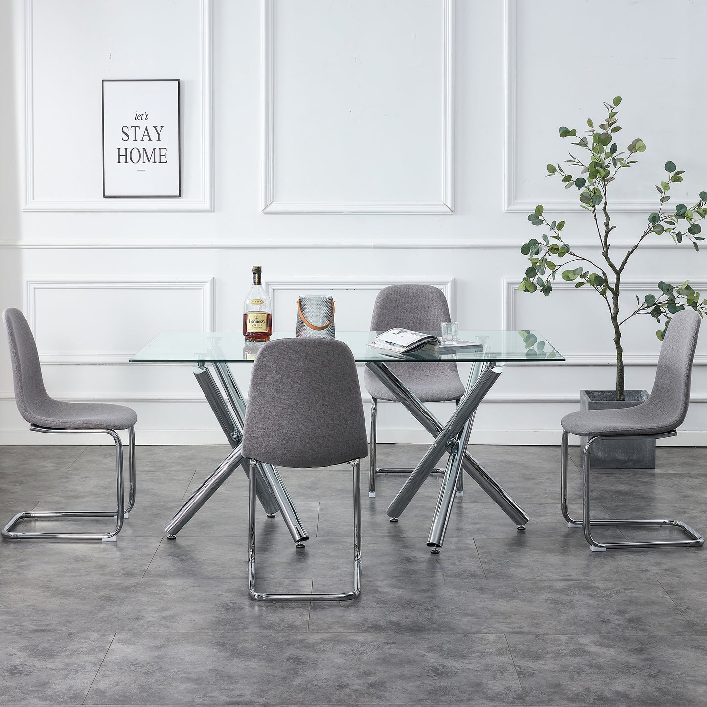 Large Modern Minimalist Rectangular Glass Dining Table, Seats 6-8, Perfect for Contemporary Dining Rooms