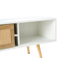 Rattan TV cabinet double sliding doors for storage adjustable shelf solid wood legs TV console for living room White