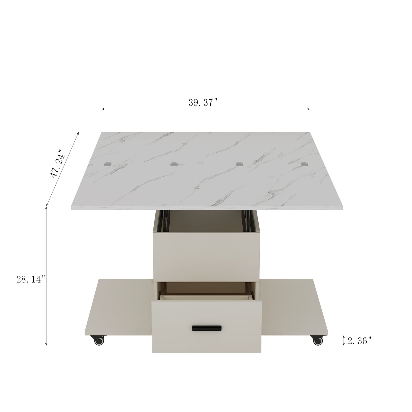 Mesa de centro elevable moderna con 4 sillas, diseño expandible con almacenamiento oculto y 2 cajones