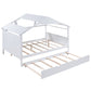 Wood Full Size House Bed with Twin Size Trundle and Storage  White