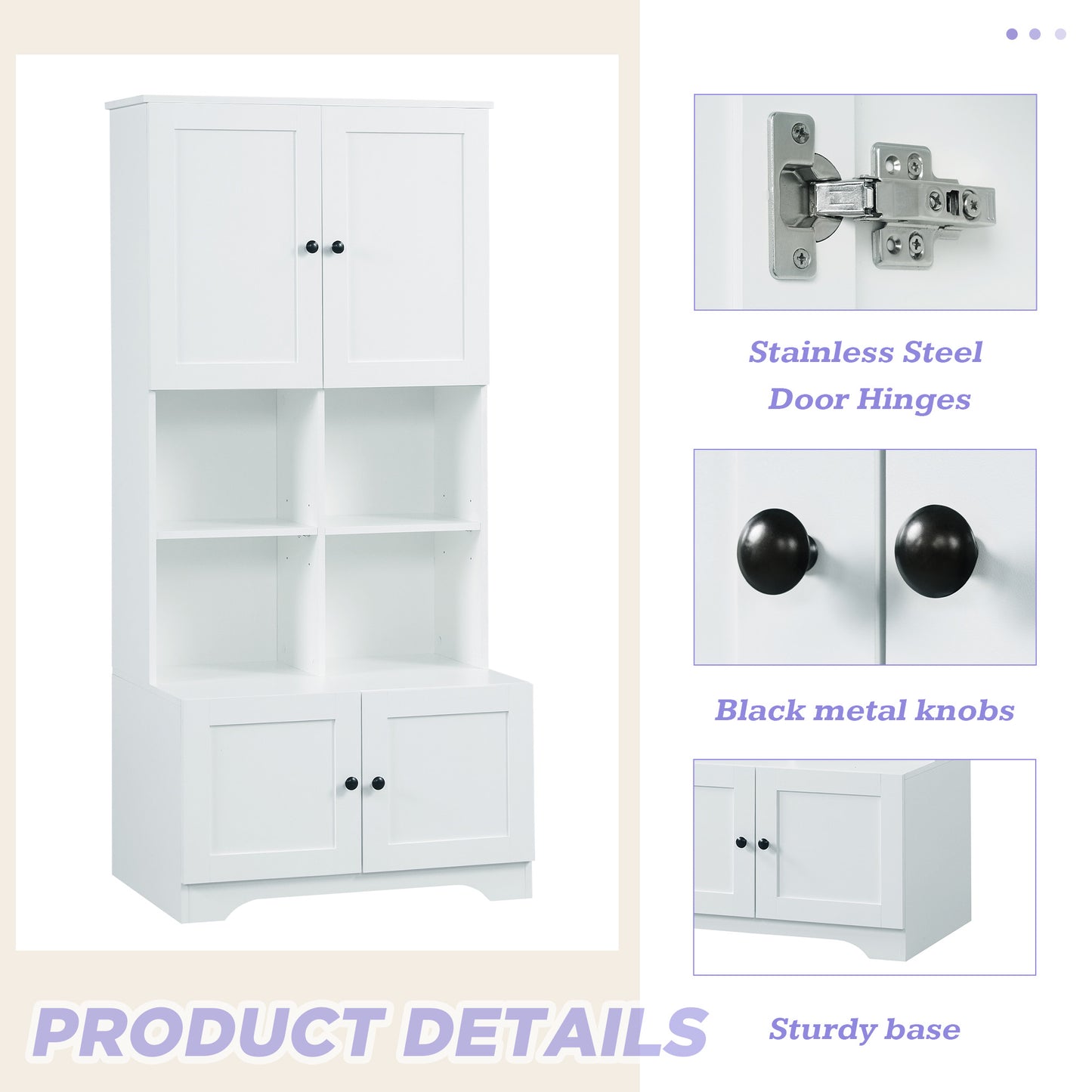 Bathroom storage cabinet, 4-door independent cabinet, adjustable shelf, open multi-layer shelf, white