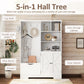 Multi-functional Hall Tree with Storage Shelves Drawers Cabinet Elegant Hallway Shoe Cabinet with Bench Modern Coat Rack White