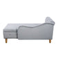 Sillón chaise longue gris de terciopelo para interiores con espacio de almacenamiento y almohada, diseño moderno tapizado con brazos enrollados