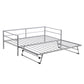 Twin Size Metal Daybed with Adjustable Trundle  Pop Up Trundle  Silver