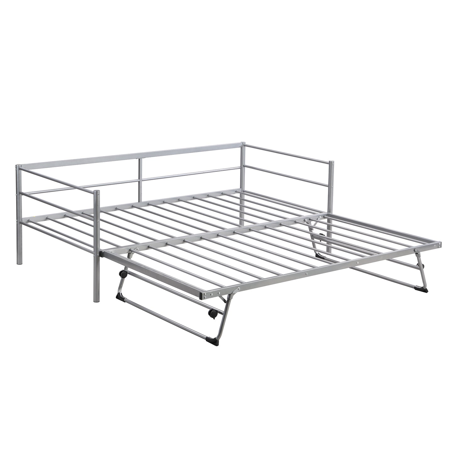 Twin Size Metal Daybed with Adjustable Trundle  Pop Up Trundle  Silver