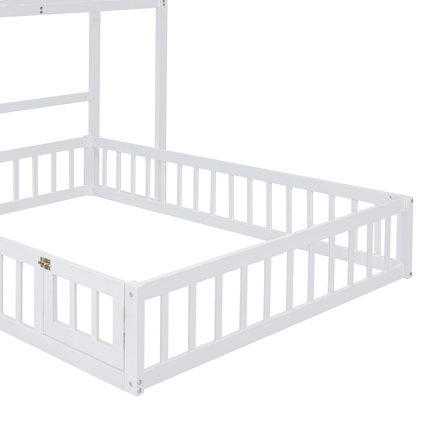 Wooden Full Size Children's Bed with Detachable Headboard and Integrated Clothes Drying Rack, White