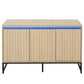 Engraved 3-Door Side Panel Cabinet with LED, Modern Coffee Bar Cabinet with Adjustable Shelves